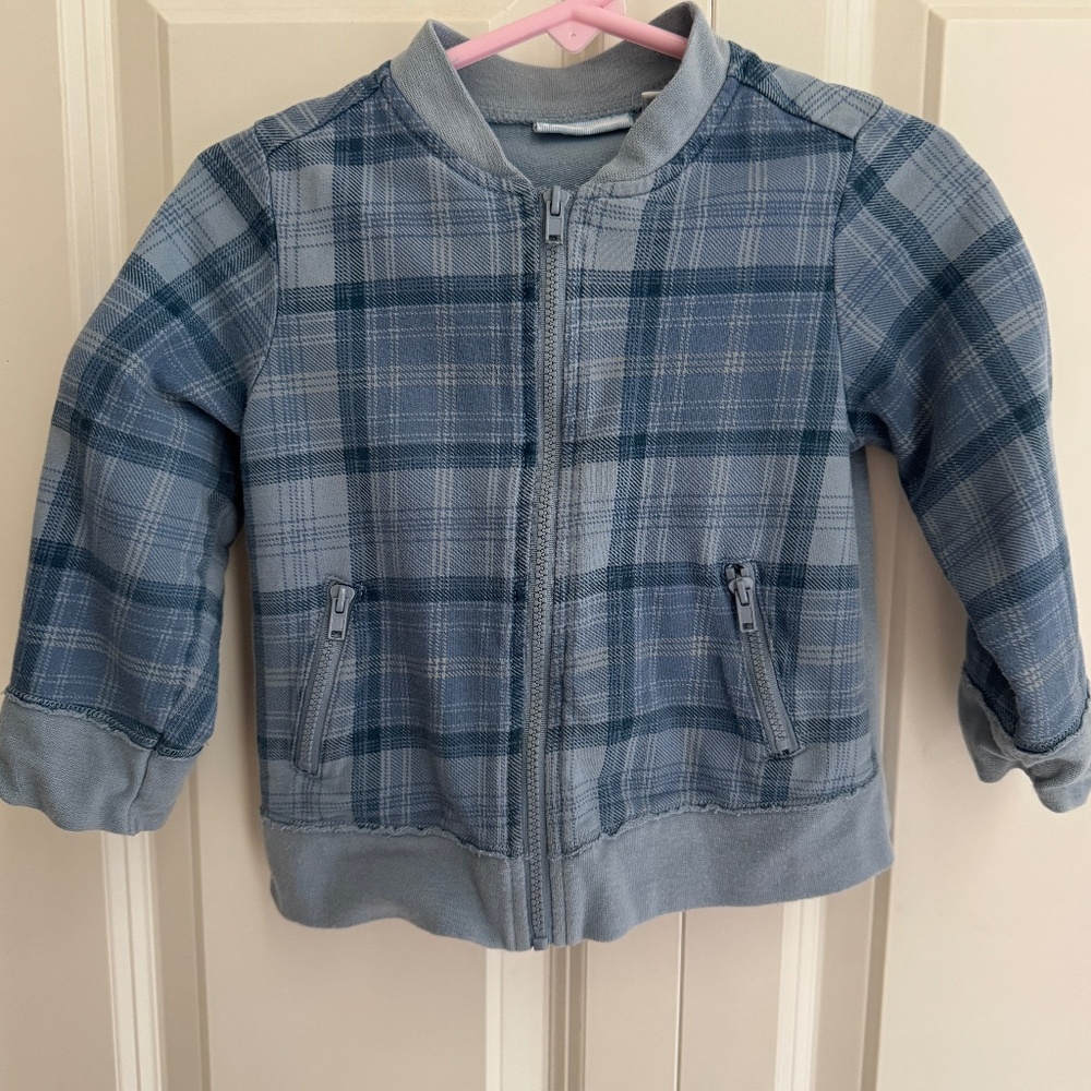First Impressions Baby Boy Blue Plaid Cotton Full Zip Jacket Size 24 Months